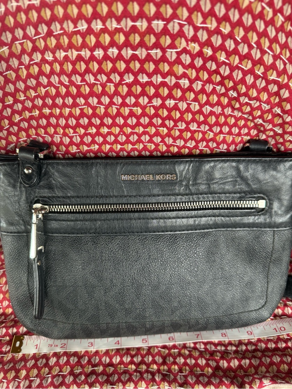 Michael Kors Black Leather Crossbody with Silver Zip Detail
